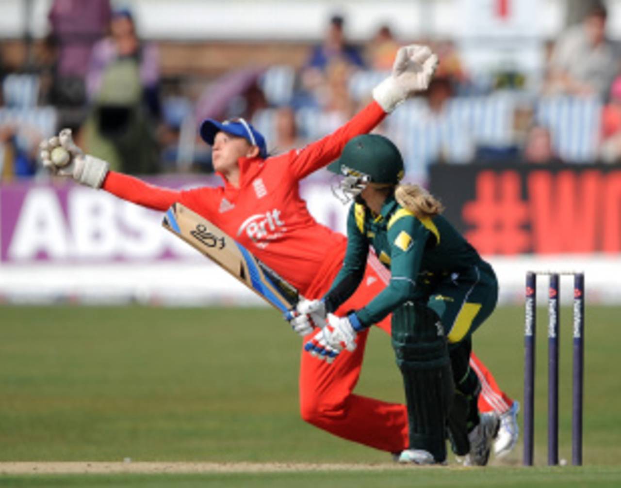 Sarah Taylor takes a spectacular catch in an ODI against Australia in Hove&nbsp;&nbsp;&bull;&nbsp;&nbsp;Getty Images
