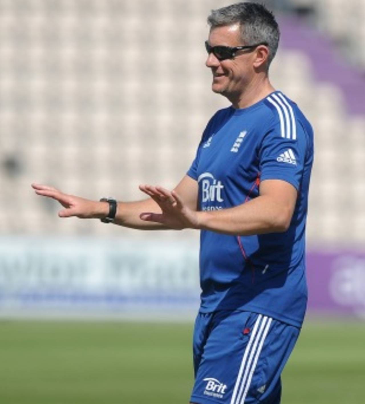 Keep calm and carry on: Ashley Giles directs a training session, Ageas Bowl, August, 27, 2013