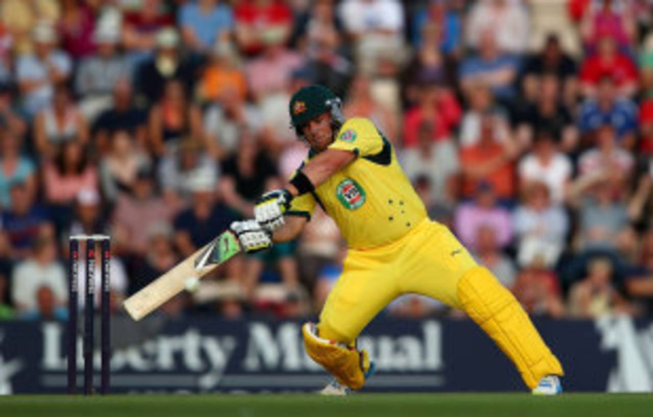 Aaron Finch was involved in two century partnerships, the first time there have been two hundred stands in an innings in a Twenty20 international&nbsp;&nbsp;&bull;&nbsp;&nbsp;Getty Images