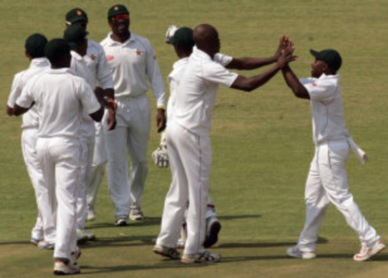 Zimbabwe celebrate an early Pakistan wicket, Zimbabwe v Pakistan, 1st Test, Harare, 1st day, September 3, 2013