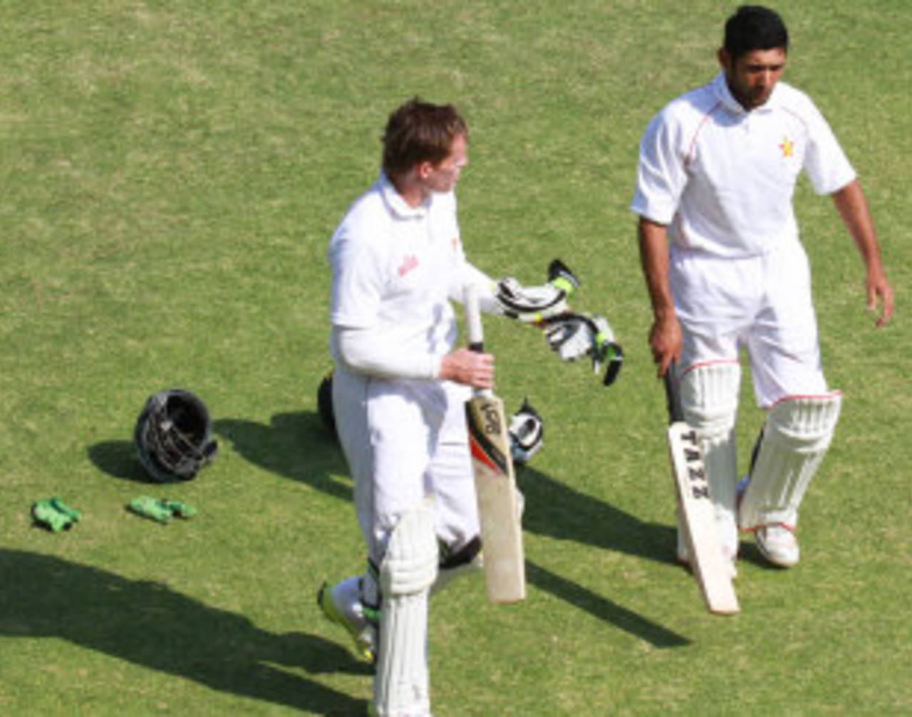 Sikandar Raza and Malcolm Waller walk off for Tea, Zimbabwe v Pakistan, 1st Test, Harare, 2nd day, September 4, 2013