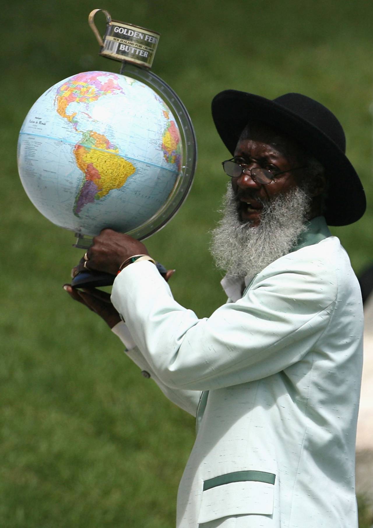 Legendary local fan Gravy holds aloft his version of the World Cup, West Indies v Australia, World Cup, St John's, Antigua, March 28, 2007