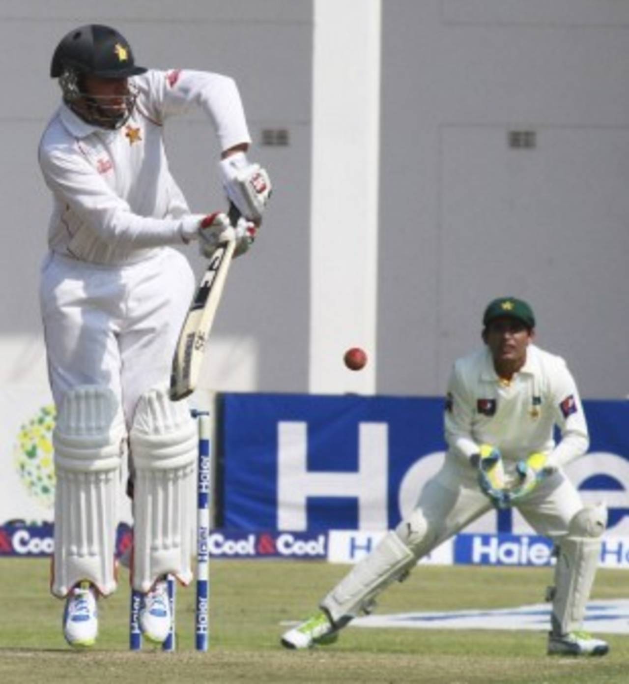 Brendan Taylor plays the ball on the leg side, Zimbabwe v Pakistan, 2nd Test, Harare, 1st day, September 10, 2013