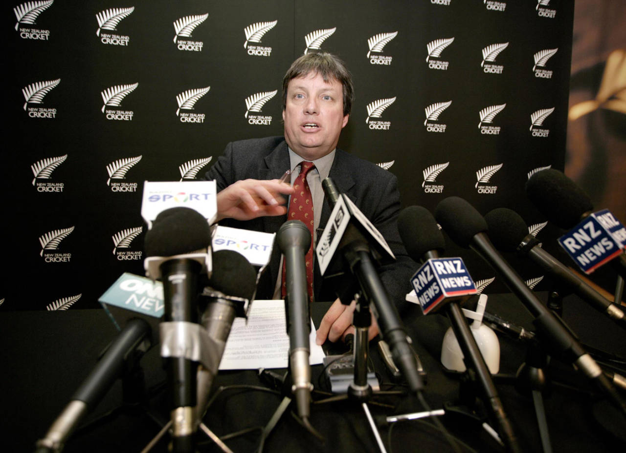 Martin Snedden, New Zealand Cricket's chief executive, addresses the media, Christchurch, July 1, 2005