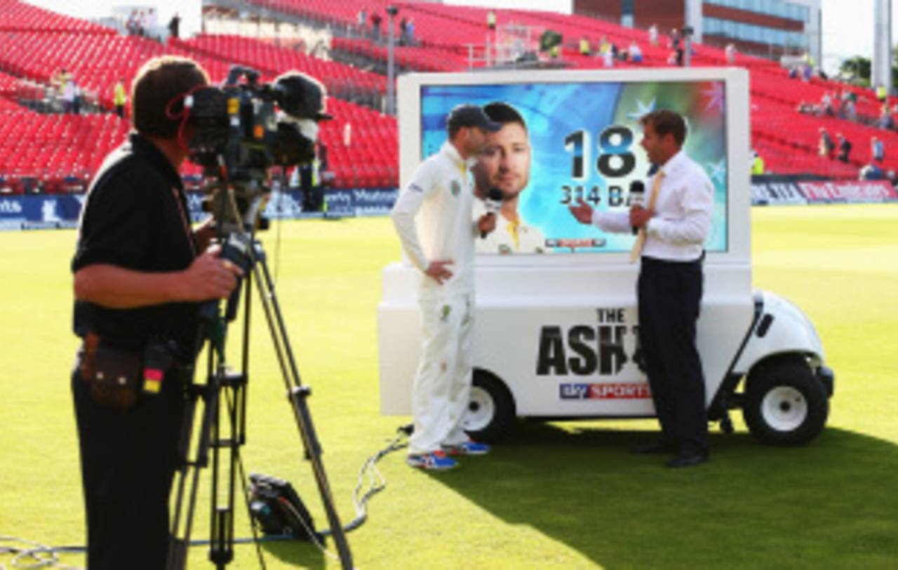 Michael Clarke talks to Sky Sports' Ian Ward, England v Australia, 3rd Investec Test, Old Trafford, 2nd day, August 2, 2013
