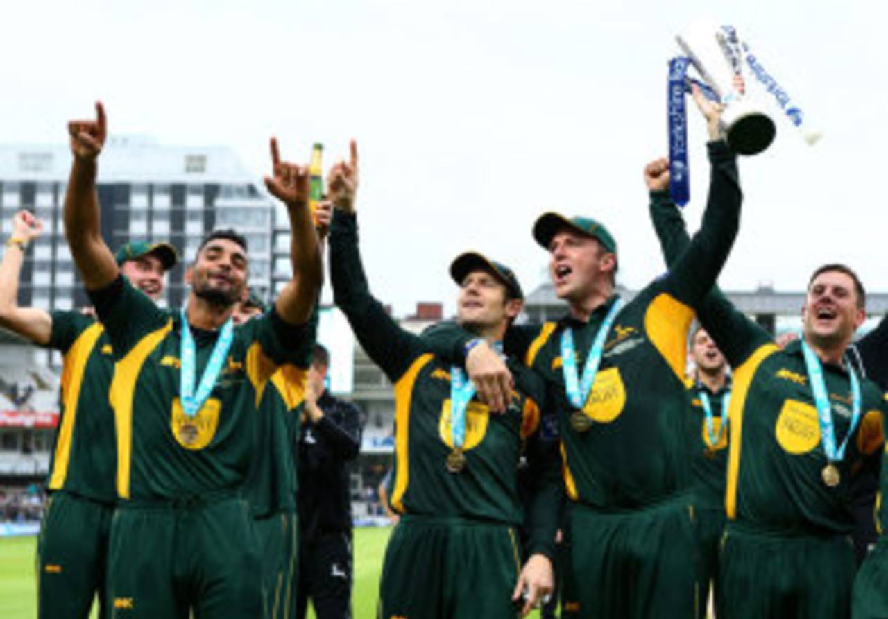 Nottinghamshire celebrate their YB40 victory, Glamorgan v Nottinghamshire, YB40 final, Lord's, September 21, 2013