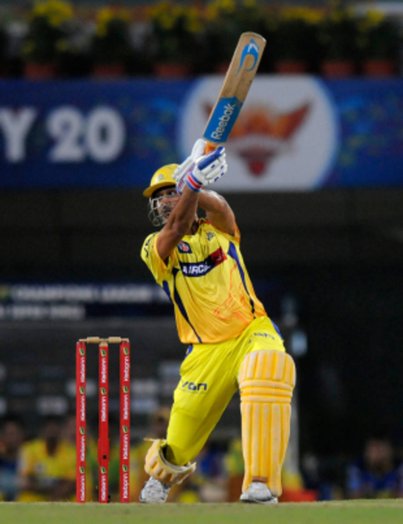 MS Dhoni muscles one through the off side, Chennai Super Kings v Sunrisers Hyderabad, Group B, Champions League 2013, Ranchi, September 26, 2013