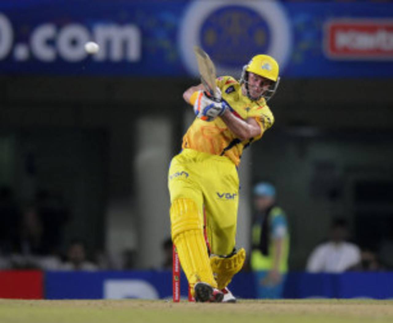 Michael Hussey drills the ball straight down the ground, Brisbane Heat v Chennai Super Kings, Group B, Champions League 2013, Ranchi, September 28, 2013