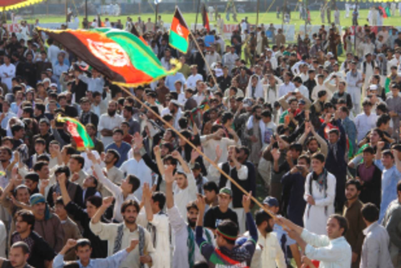 People celebrate Afghanistan's World-Cup qualification, Kabul, October 4, 2013