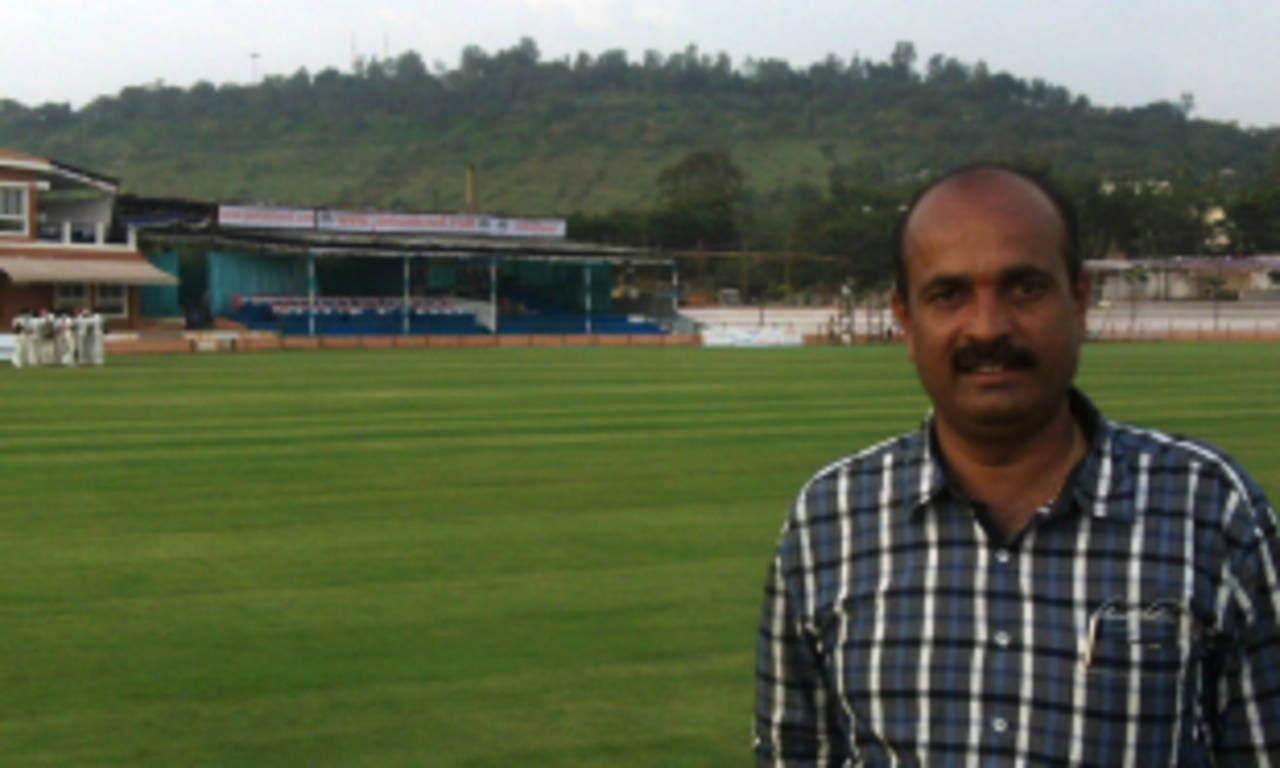 Shivanand Gunjal at the KSCA Stadium in Hubli that he helped put together, Hubli, October 7, 2013