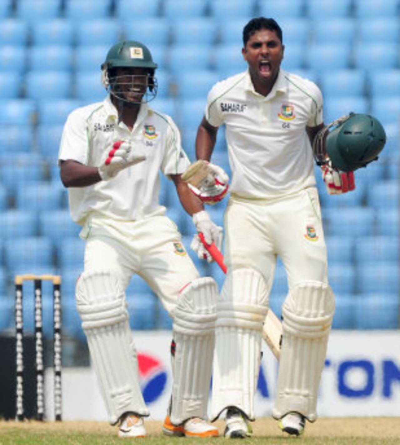 Sohag Gazi exults after scoring his maiden Test hundred&nbsp;&nbsp;&bull;&nbsp;&nbsp;AFP