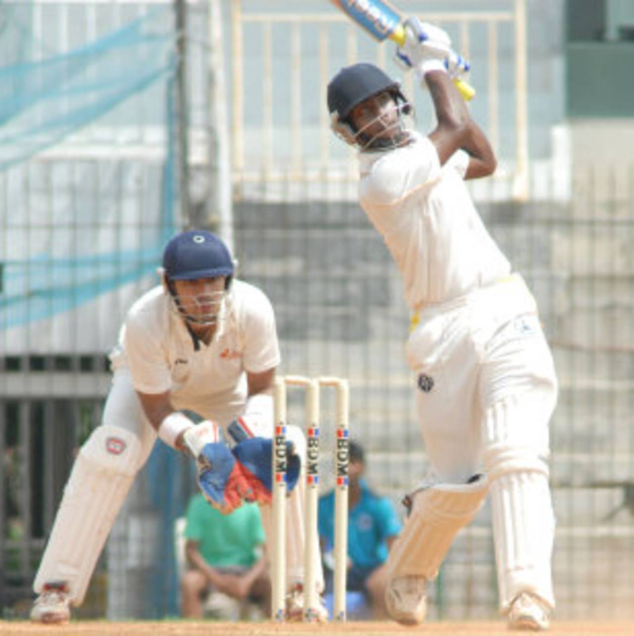 B Aparajith hits over the top during an innings of 109, Central Zone v South Zone, Duleep Trophy semi-final, Chennai, 3rd day, October 12, 2013 