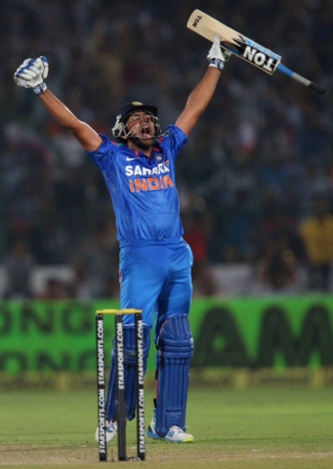 Rohit Sharma is elated after scoring his first century in three years, India v Australia, 2nd ODI, Jaipur, October 16, 2013