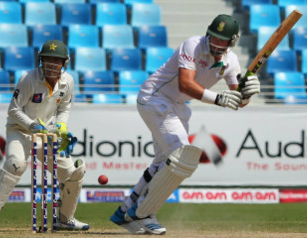 Graeme Smith works one away to the leg side, Pakistan v South Africa, 2nd Test, Dubai, 2nd day, October 24, 2013