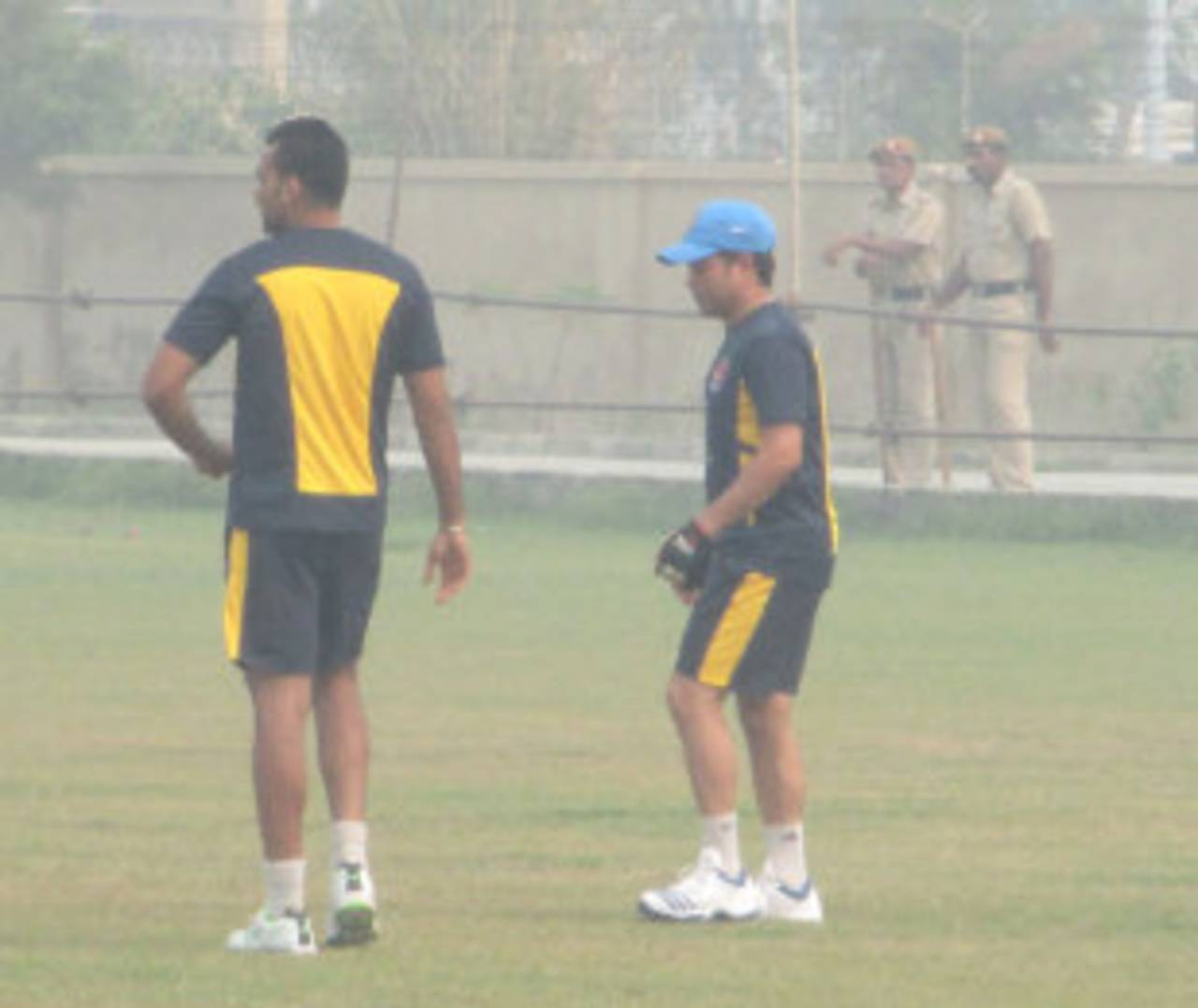 Zaheer Khan and Sachin Tendulkar train ahead of their opening match in the Ranji Trophy, Lahli, October 26, 2013