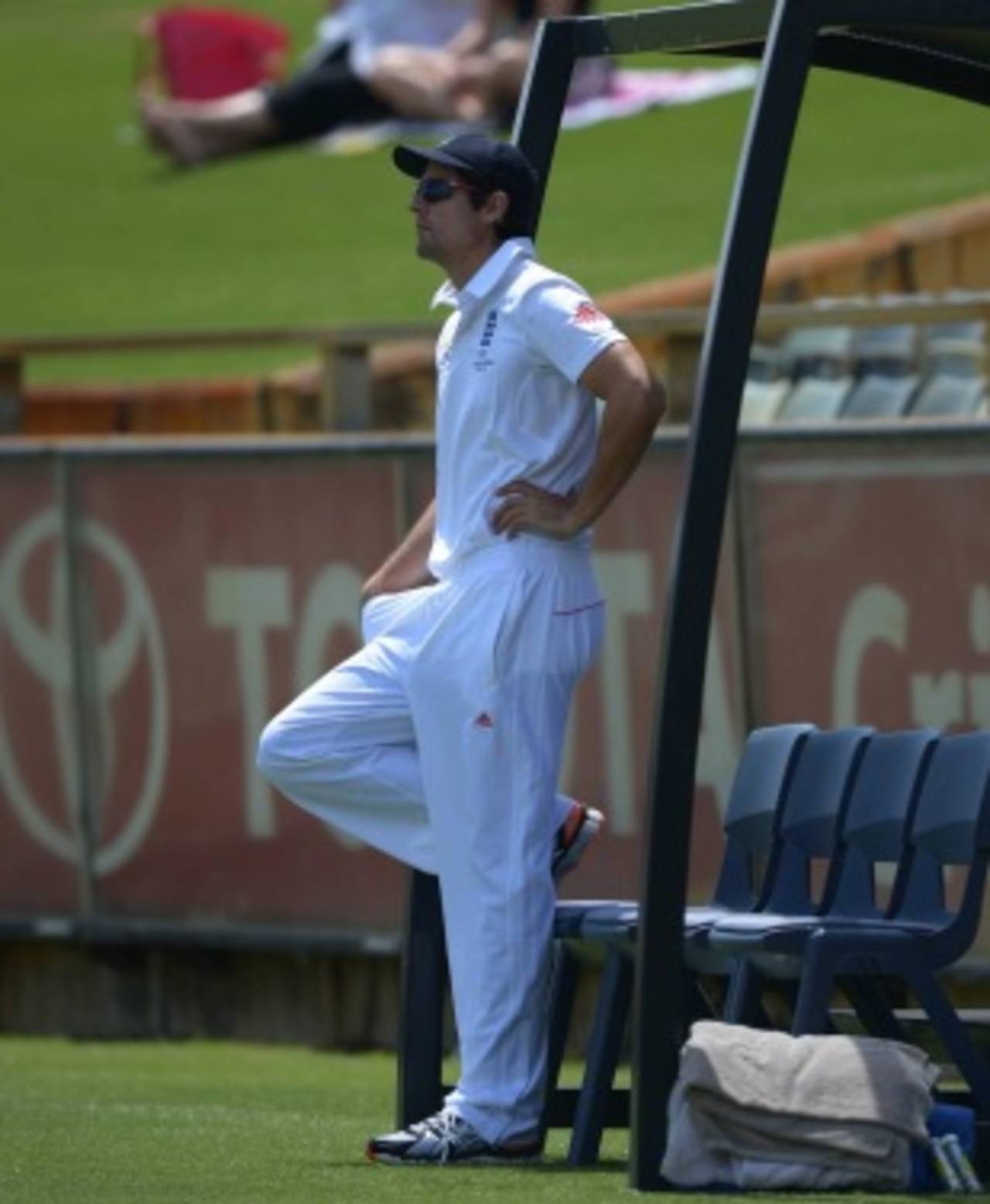 Alastair Cook watches his bowlers endure a tough day, Western Australia Chairman's XI v England XI, 1st day, Perth, October 31, 2103