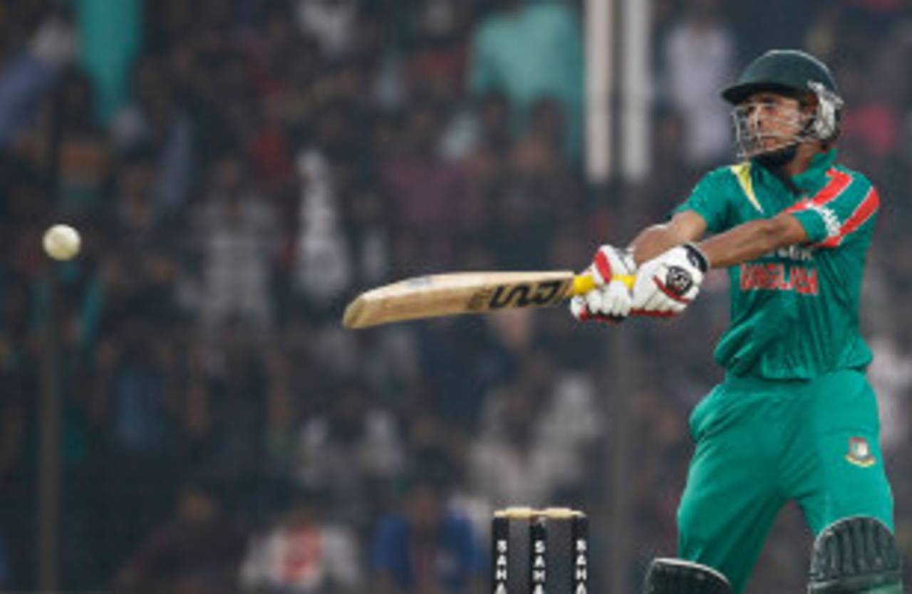 Nasir Hossain cuts one away to the off side, Bangladesh v New Zealand, 3rd ODI, Fatullah, November 3, 2013