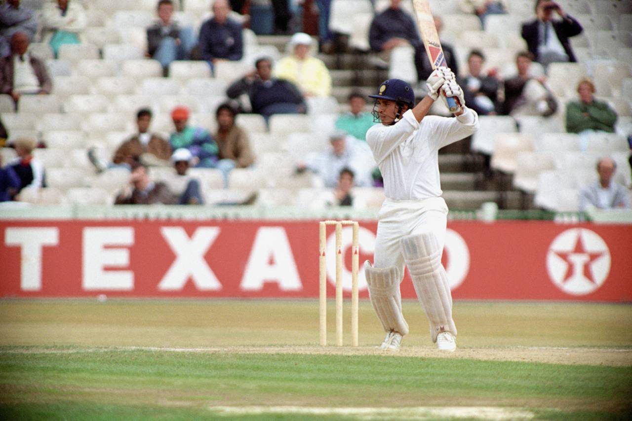 Sachin Tendulkar cuts on his way to his maiden Test century, England v India, 2nd Test, Old Trafford, 5th day, August 14, 1990