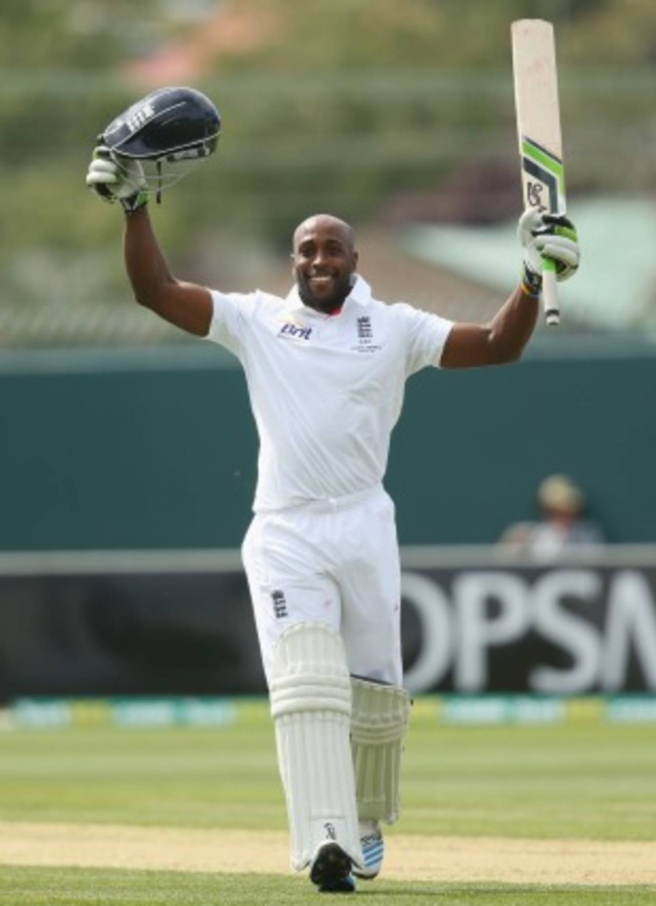 Michael Carberry celebrates his hundred, Australia A v England, Hobart, 1st day, November 6, 2013