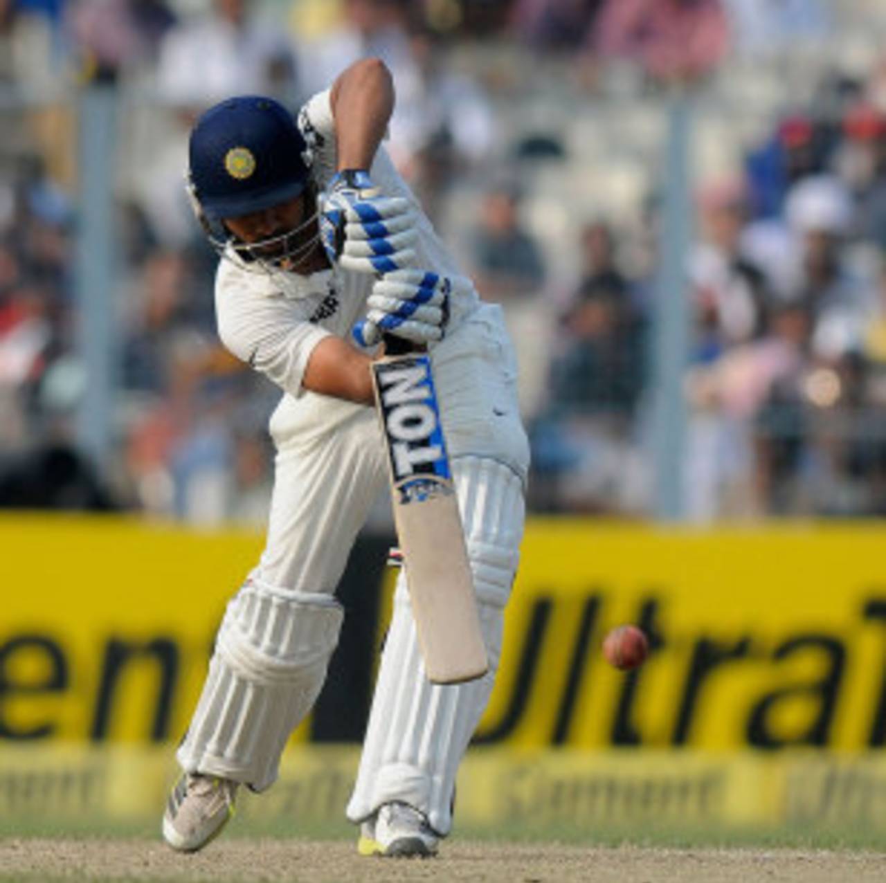 Rohit Sharma drives down the ground, India v West Indies, 1st Test, Kolkata, 2nd day, November 7, 2013