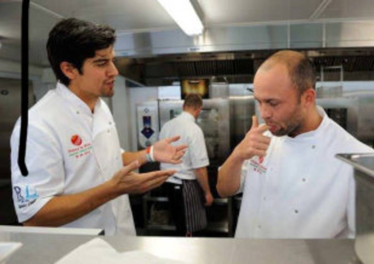 Alastair Cook in the kitchen with Jonathan Trott