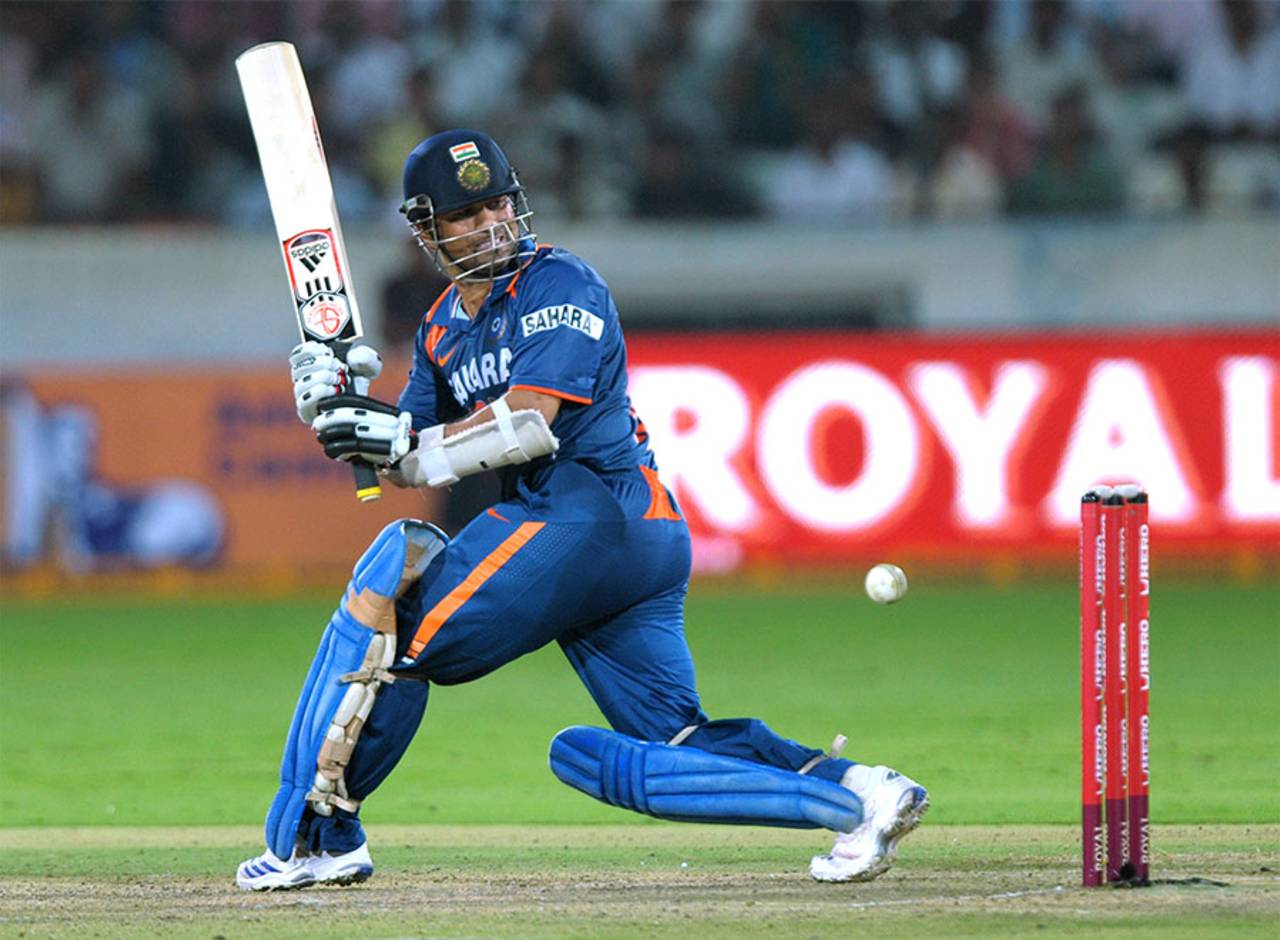 Sachin Tendulkar guides one through the leg side, India v Australia, 5th ODI, Hyderabad, November 5, 2009