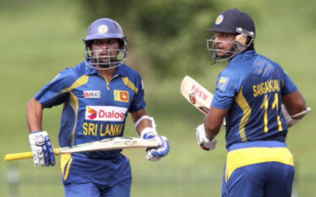 Tillakaratne Dilshan and Kumar Sangakkara added 137 runs for the second wicket, Sri Lanka v New Zealand, 1st ODI, Hambantota, November 10, 2013