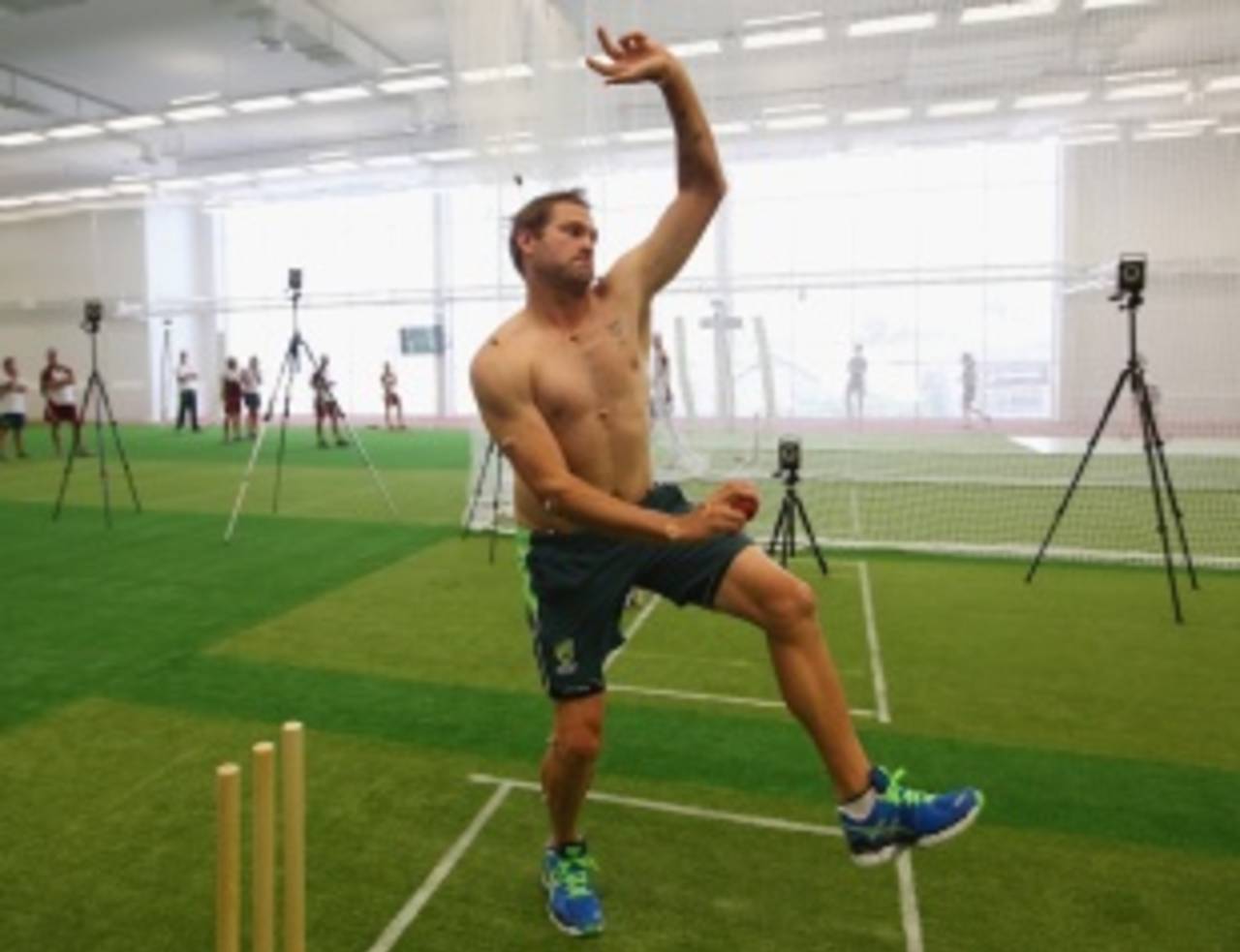 Ryan Harris bowls at the National Cricket Centre, Brisbane, November 12, 2013