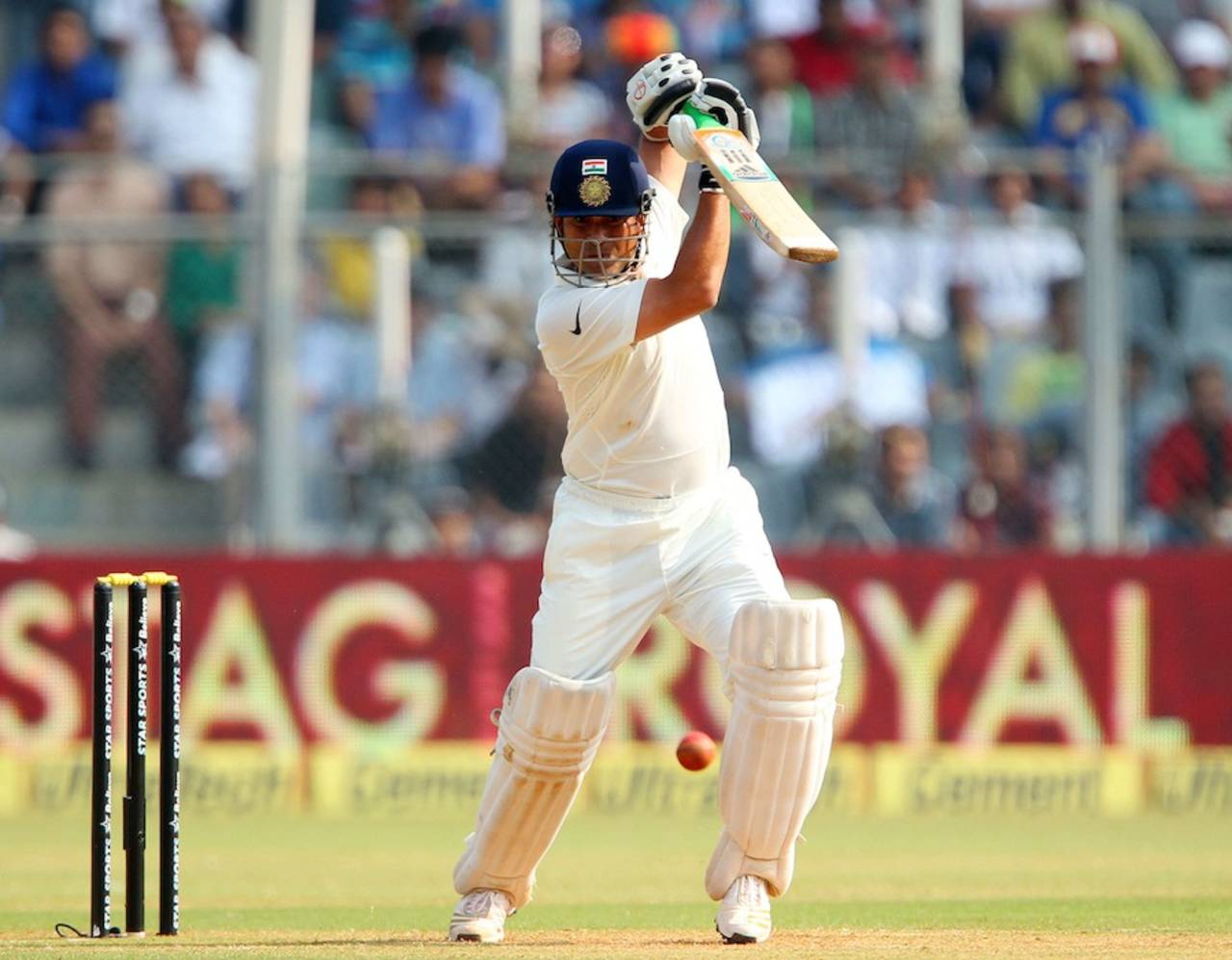 Sachin Tendulkar punches through the off side, India v West Indies, 2nd Test, Mumbai, 2nd day, November 15, 2013