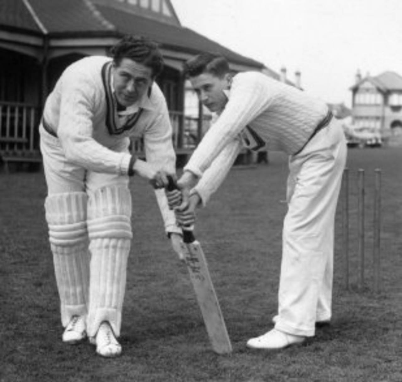 Trevor Bailey in the nets at Chelmsford, April 25, 1956
