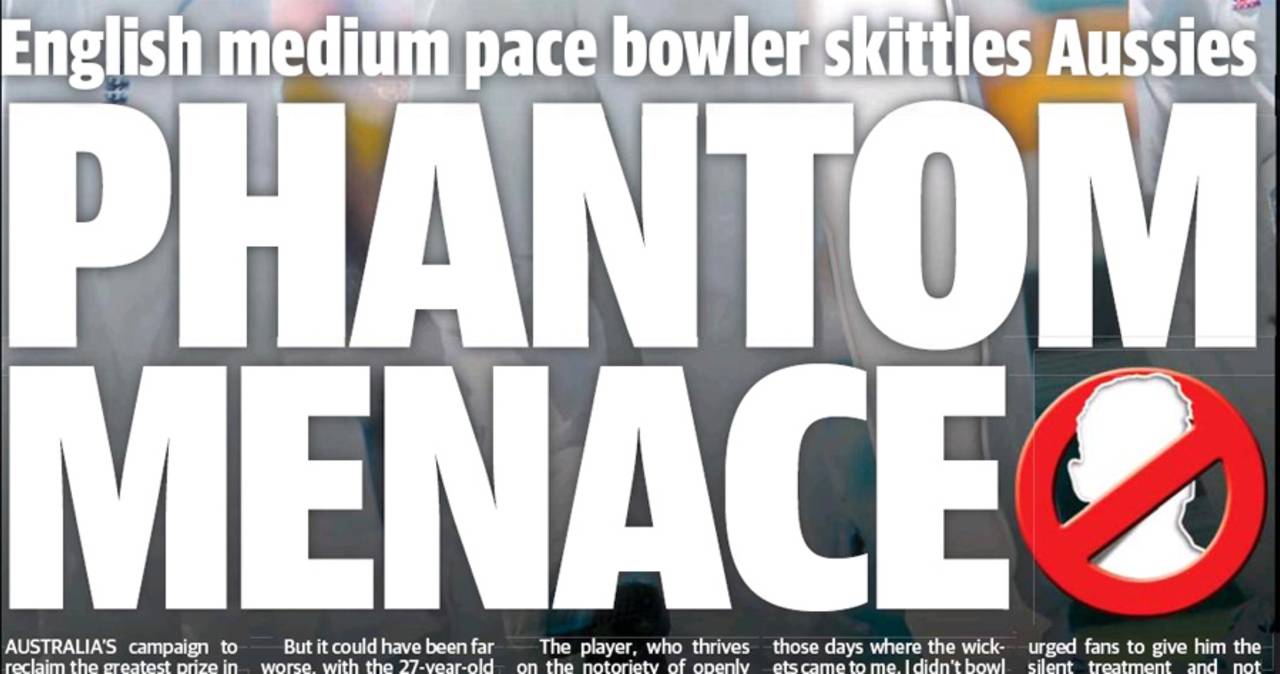 The front page of the <i>Courier Mail</I> does not mention the name of Stuart Broad, who took a five-for