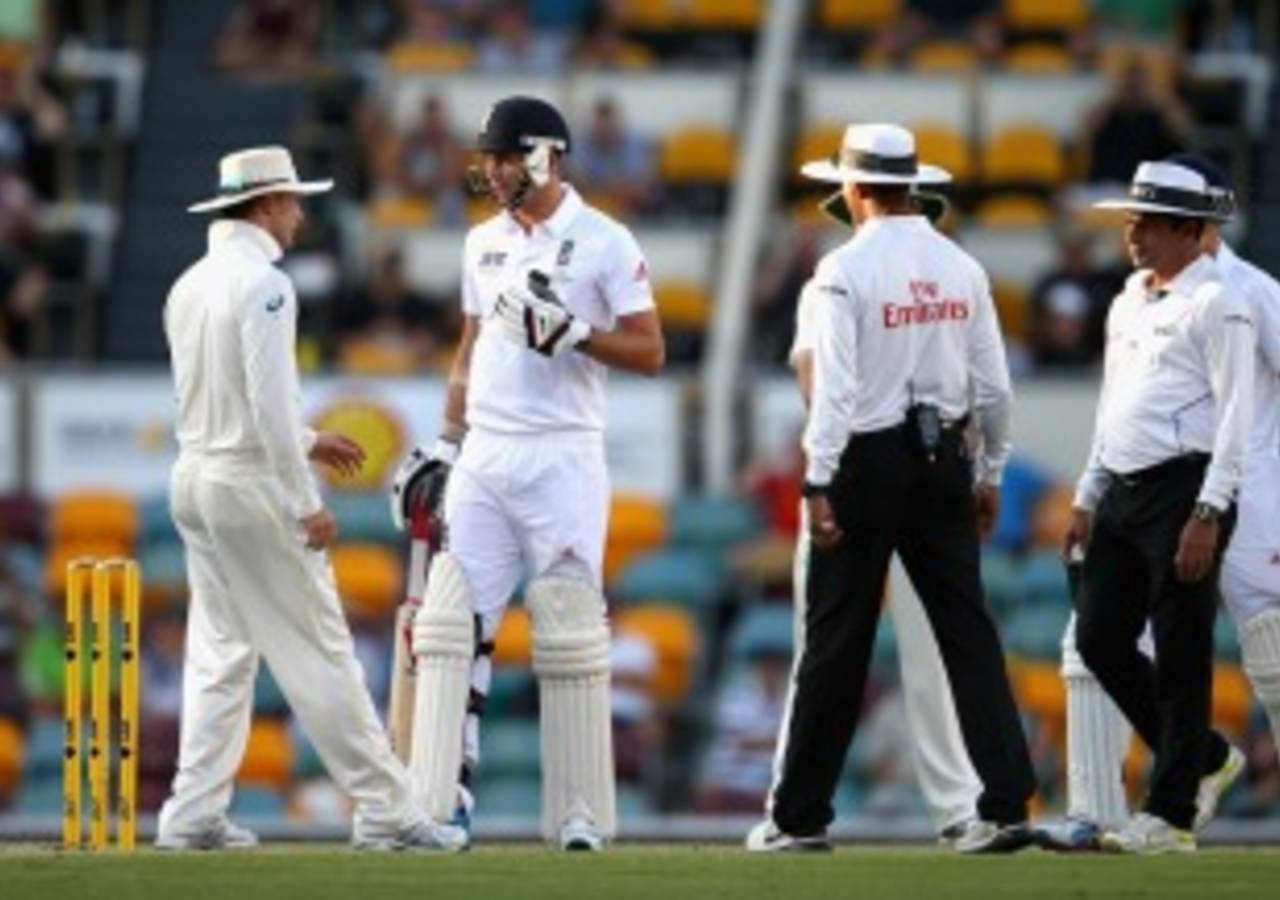 Australia's captain Michael Clarke and James Anderson in a heated exchange of words during the first Test&nbsp;&nbsp;&bull;&nbsp;&nbsp;Getty Images