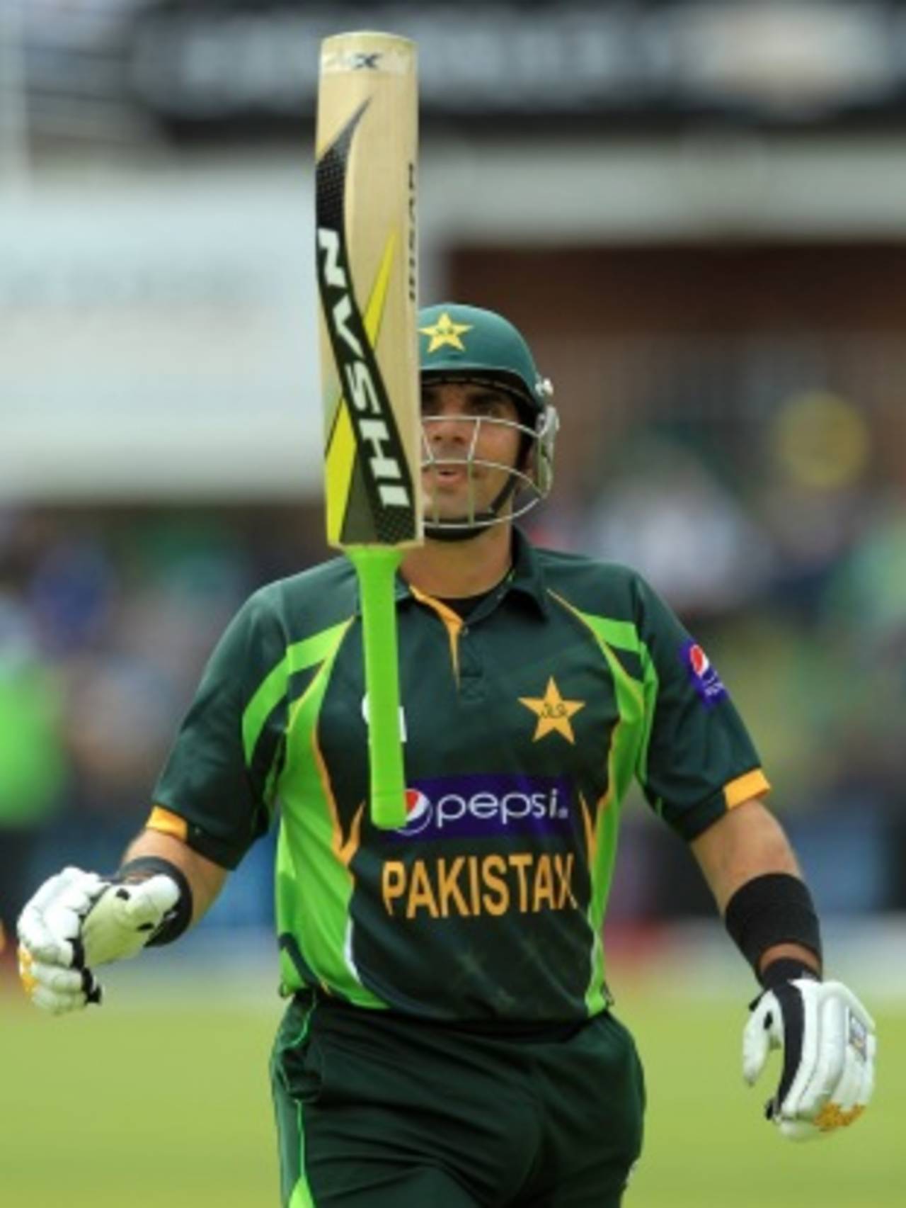 Misbah-ul-Haq throws his bat in the air after being caught behind, South Africa v Pakistan, 2nd ODI, Port Elizabeth, November 27, 2013
