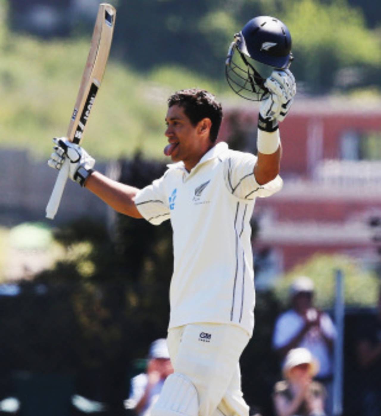 Ross Taylor acknowledges the applause on reaching his maiden double-century, New Zealand v West Indies, 1st Test, Dunedin, 2nd day, December 4, 2013