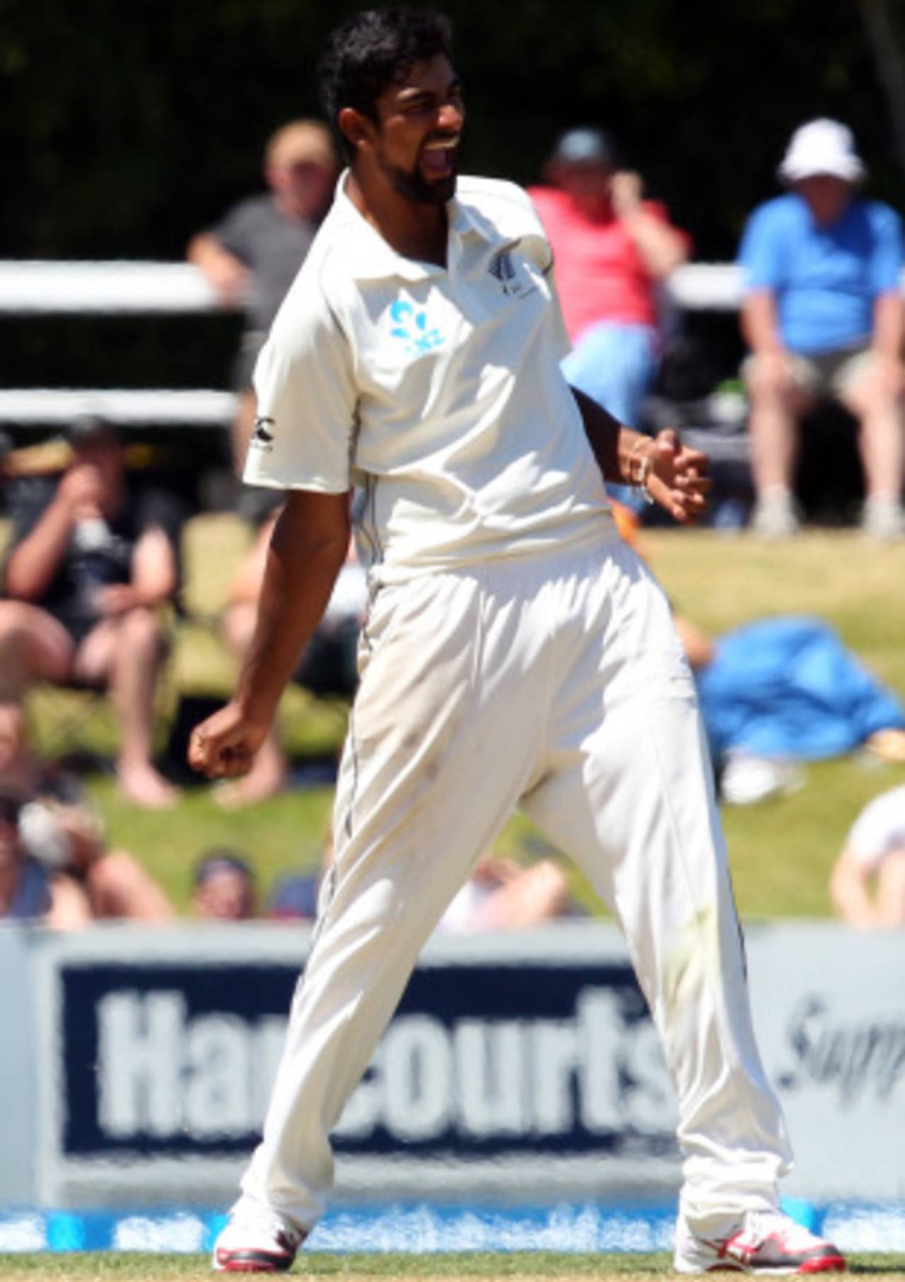 Ish Sodhi is pumped after picking up a wicket, New Zealand v West Indies, 1st Test, Dunedin, 3rd day, December 5, 2013