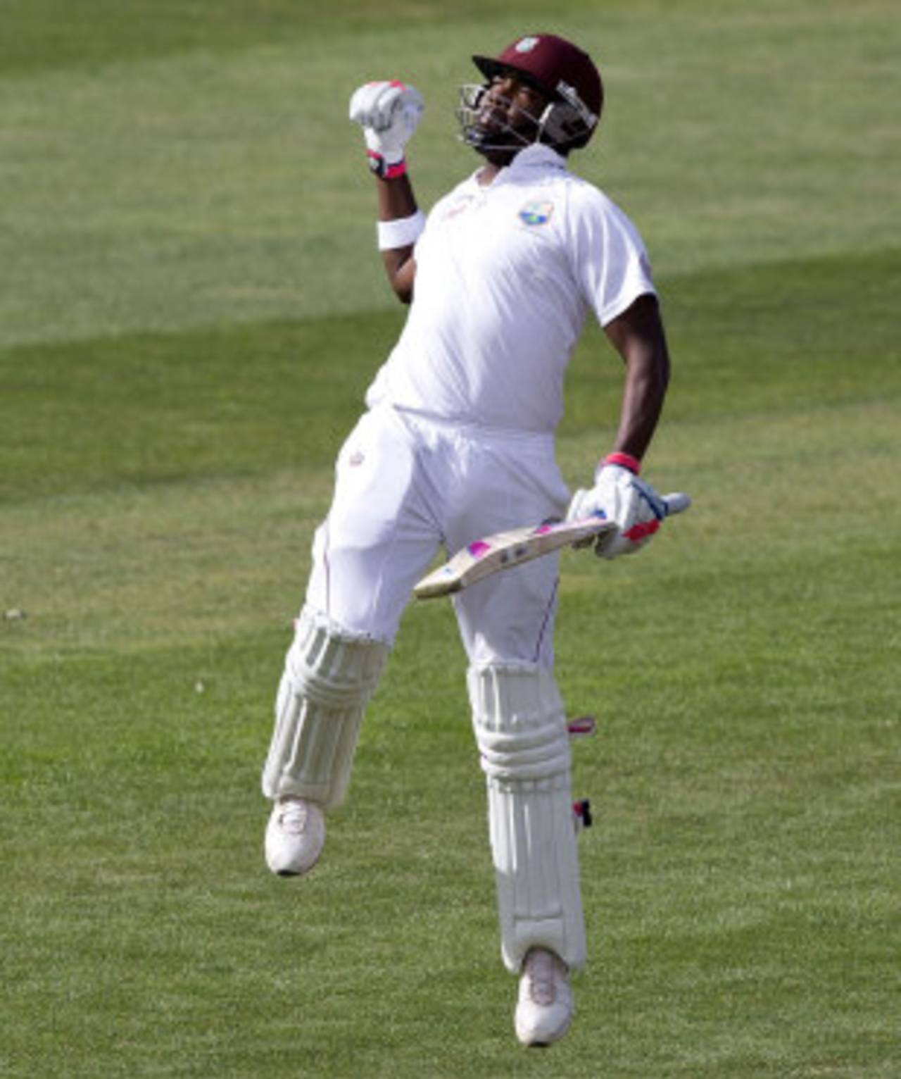 Darren Bravo leaps after scoring his maiden double-century, New Zealand v West Indies, 1st Test, Dunedin, 4th day, December 6, 2013