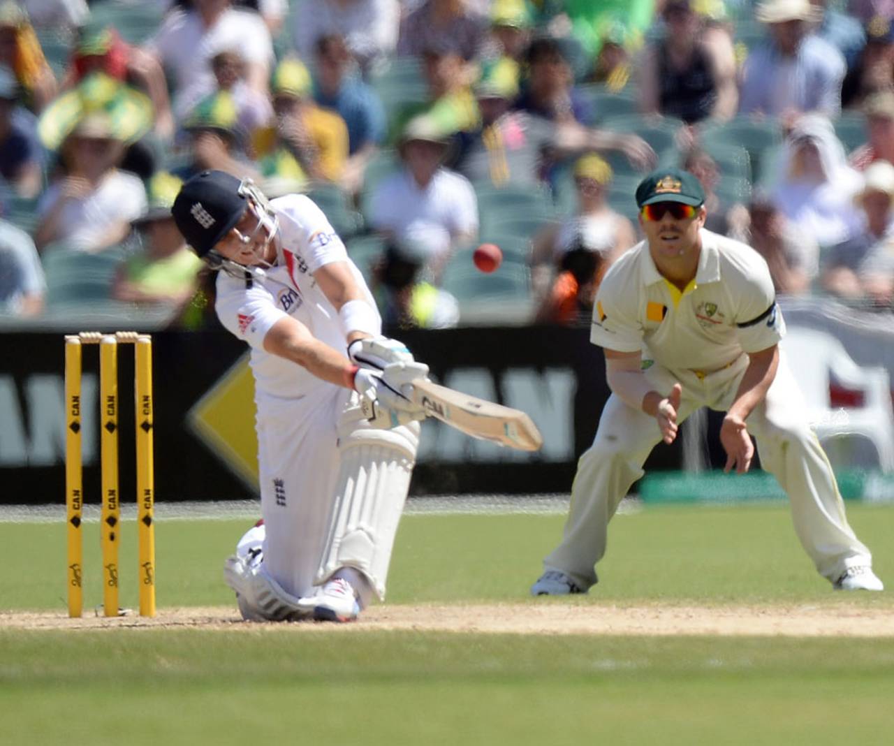 Joe Root miscues a sweep off Nathan Lyon, Australia v England, 2nd Test, Adelaide, 3rd day, December 7, 2013