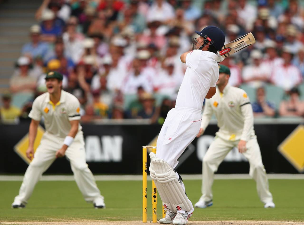 Alastair Cook hooked and was caught at long leg, Australia v England, 2nd Test, Adelaide, 4th day, December 8, 2013