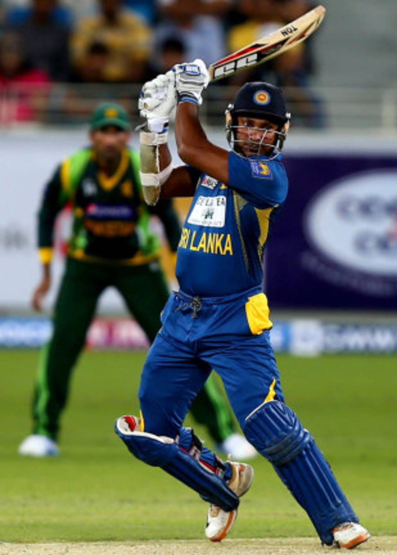 Kumar Sangakkara plays a cut, Pakistan v Sri Lanka, 1st T20I, Dubai, December 11, 2013