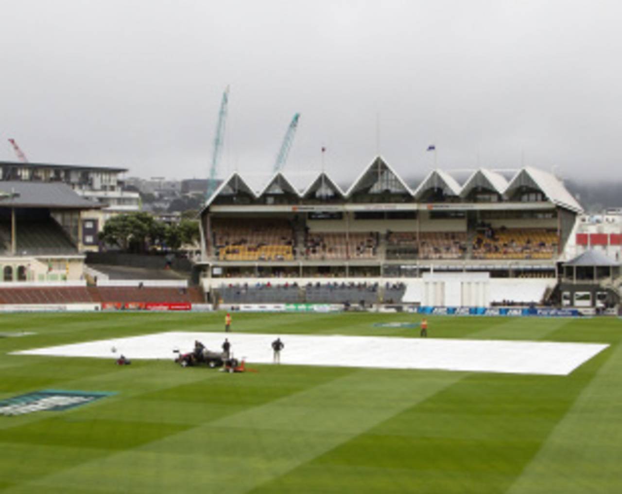 The covers are on at the Basin Reserve, New Zealand v West Indies, 2nd Test, Wellington, 2nd day, December 12, 2013