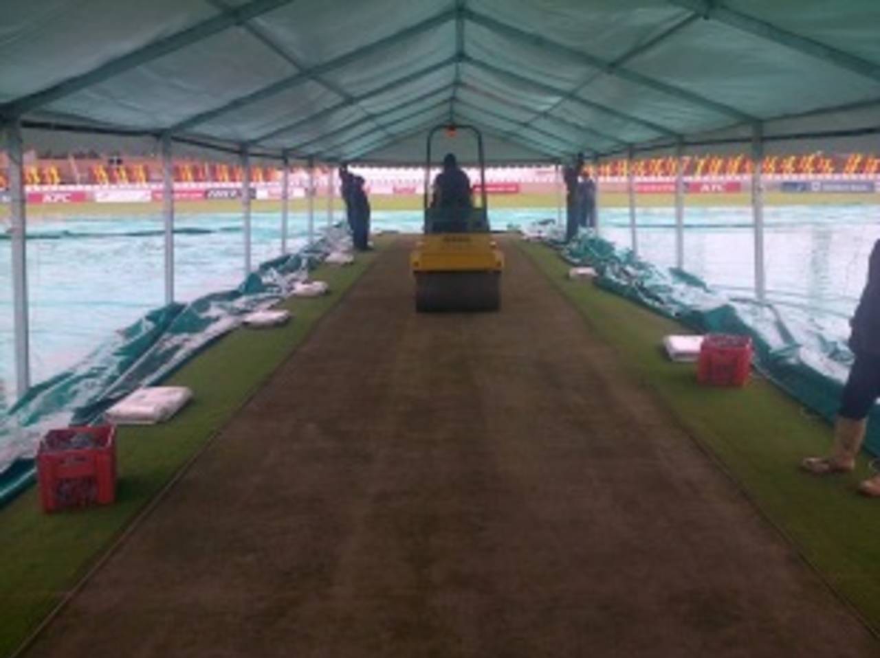 The ground staff at Benoni erected a tent and worked through heavy rain to prepare the pitch for the tour game&nbsp;&nbsp;&bull;&nbsp;&nbsp;Brendon Frost