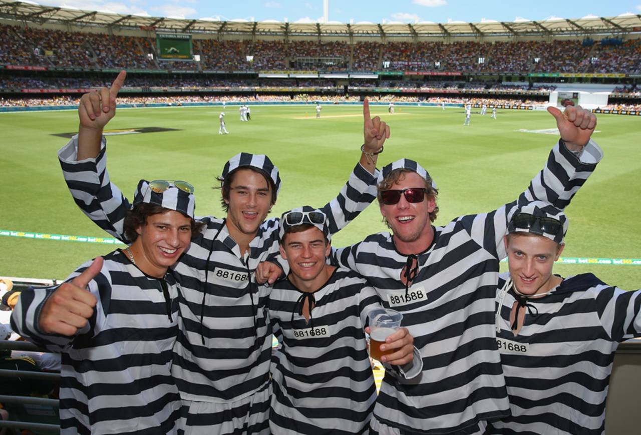 Members of the Barmy Army dressed as convicts, Australia v England, first Test, Brisbane, November 21, 2013