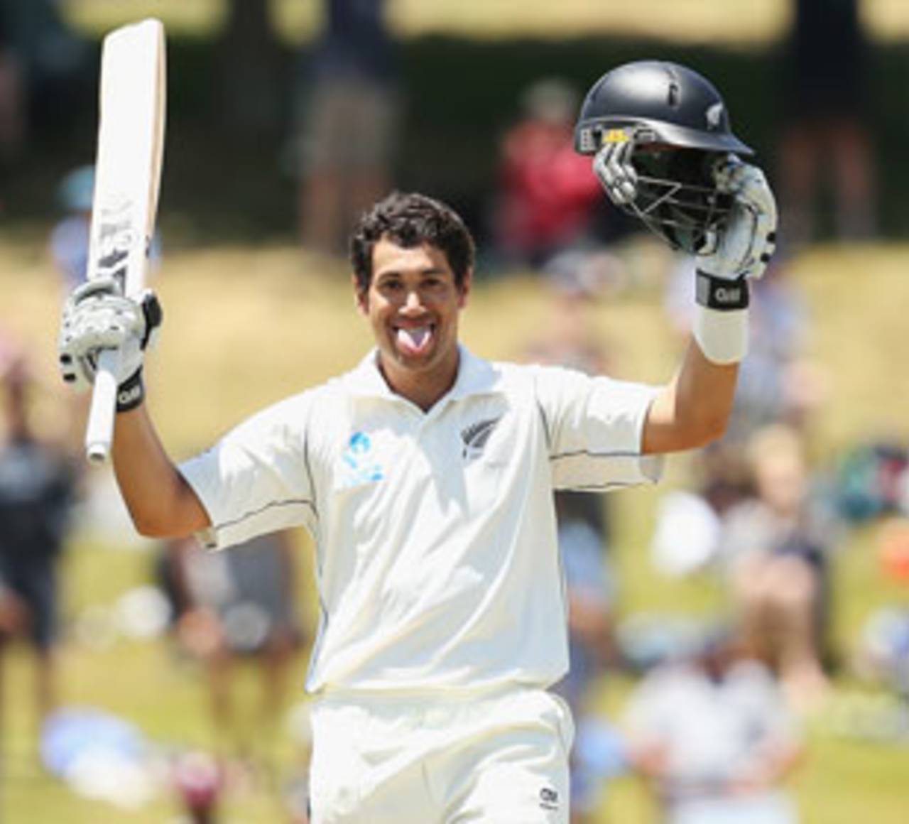 Ross Taylor celebrates a century in his own inimitable style, New Zealand v West Indies, 3rd Test, Hamilton, 3rd day, December 21, 2013