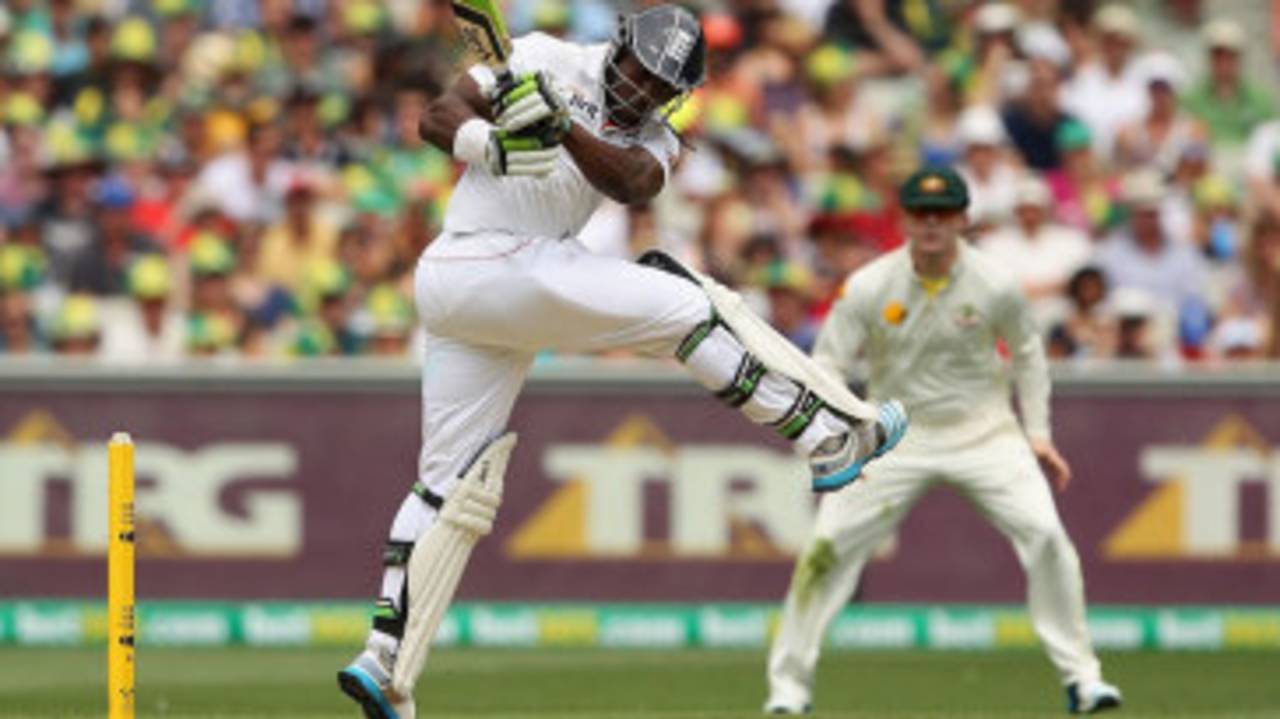 Michael Carberry plays a flamboyant pull stroke, Australia v England, 4th Test, Melbourne, 1st day, December 26, 2013