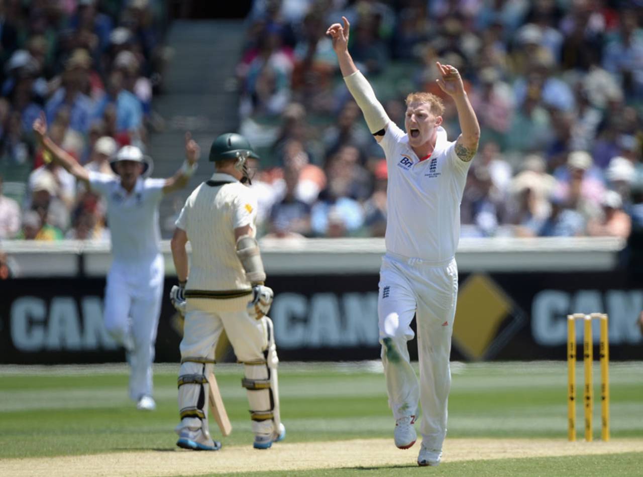 Ben Stokes successfully appeals for the wicket of Shane Watson, Australia v England, 4th Test, Melbourne, 2nd day, December 27, 2013