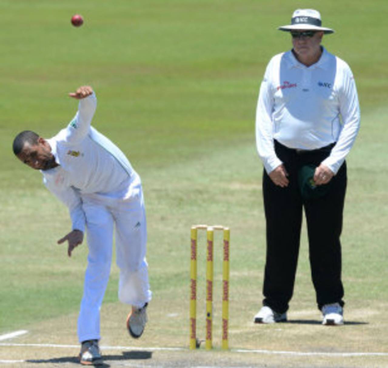Robin Peterson in his delivery stride, South Africa v India, 2nd Test, Durban, 4th day, December 29, 2013