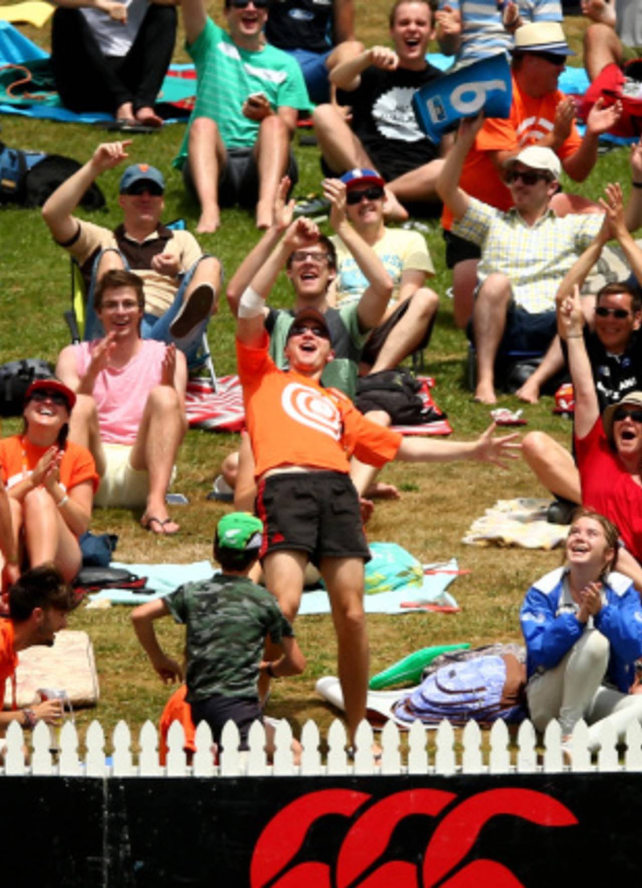 Michael Morton celebrates his NZ$100,000 catch, New Zealand v West Indies, 5th ODI, Hamilton, January 8, 2013