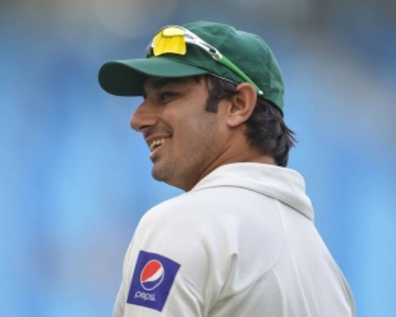 Saeed Ajmal smiles after taking a wicket, Pakistan v Sri Lanka, 2nd Test, Dubai, 3rd day, January 10, 2014