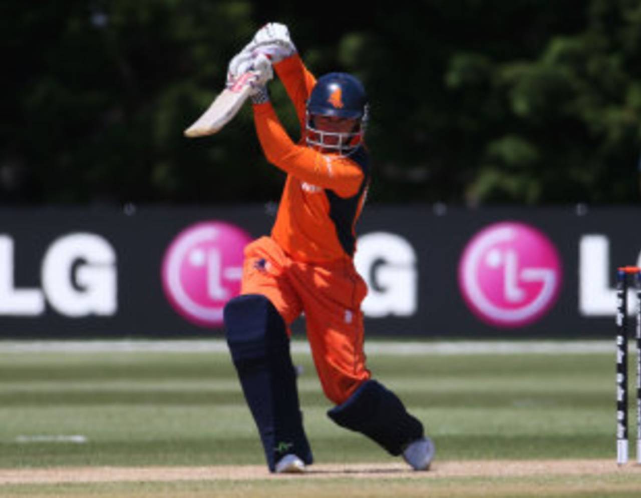 Stephan Myburgh drives through the off side, Namibia v Netherlands, World Cup 2015 qualifiers, Mount Maunganui, January 15, 2014