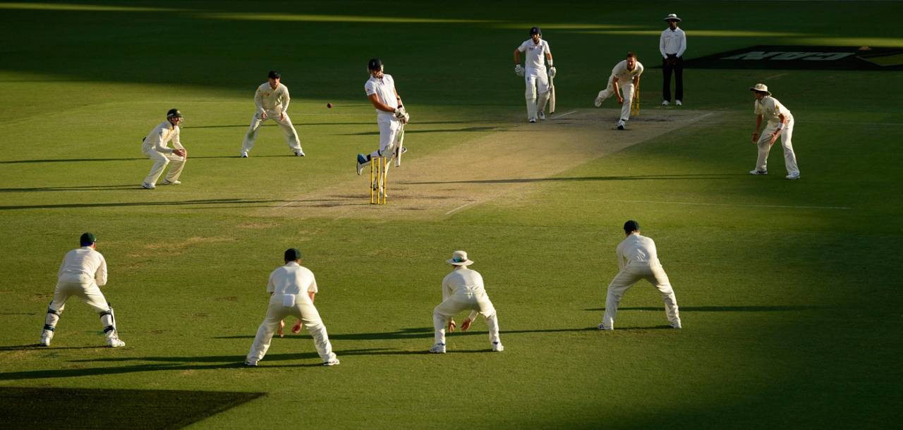 Chris Tremlett avoids a short one from Ryan Harris, Australia v England, 1st Test, Brisbane, 4th day, November 24, 2013